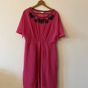 GAP Fuchsia Midi Dress with Black Embellishments
